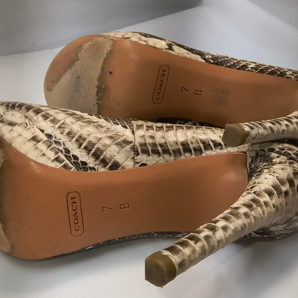 COACH Selma Python Snakeskin Peep Toe Pumps, Size… - image 12